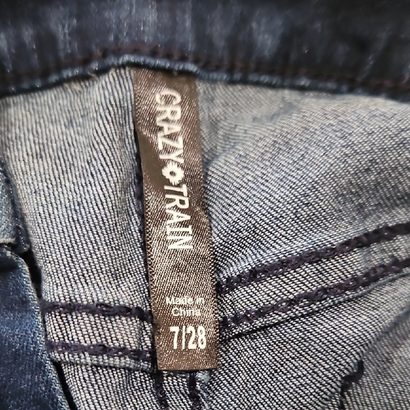 Crazy Train Dark Blue Flare Jeans with White Accents - Picture 4 of 5